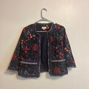 Ann Taylor LOFT Embroidered Primavera Blazer Floral Fringe